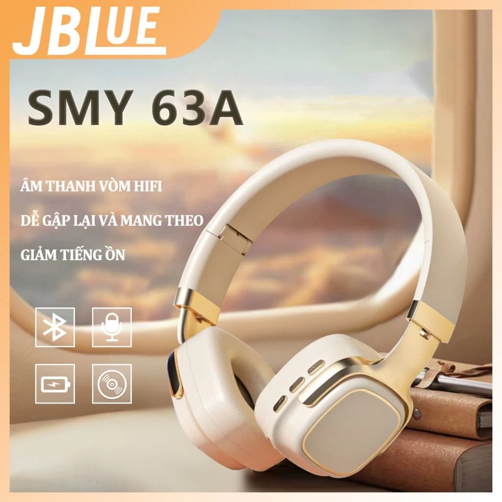 JBLue 63A Tai Nghe Bluetooth KhôNg DâY, Gập Gọn, Âm Bass Cực Mạnh ,Đệm Mú êm Ái Thoáng Khí