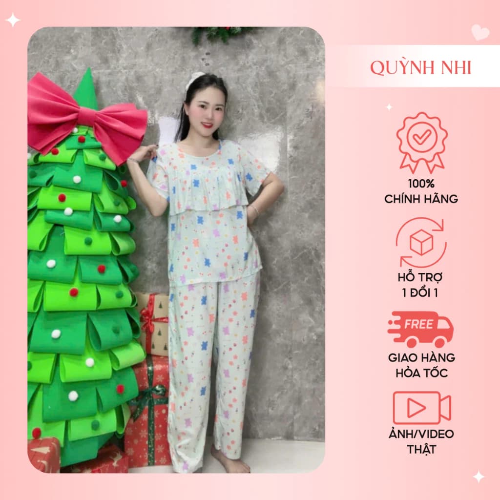 Đồ Bộ Quỳnh Nhi, Bộ ngủ nữ chất vải lanh mát mẻ, in hình hoạ tiết trẻ trung cá tính TLD242