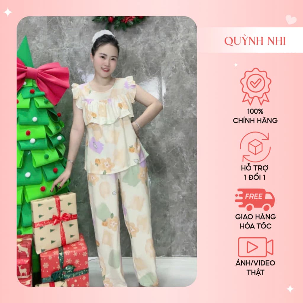Đồ Bộ Quỳnh Nhi Ngắn Tay Cánh Tiên, Chất Liệu Vải Lanh Mềm Mịn Thoáng Mát, Họa Tiết Tinh Tế TLD241