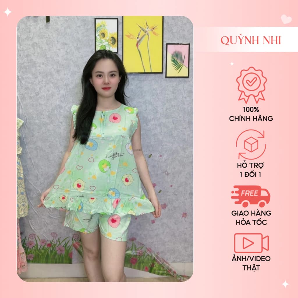 Đồ Bộ Nữ Măc Nhà Quần Đùi Áo BabyDoll, Hoạ Tiết Dễ Thương, Chất Tole Lanh 2 Da Mềm Mịn Mát,TL267