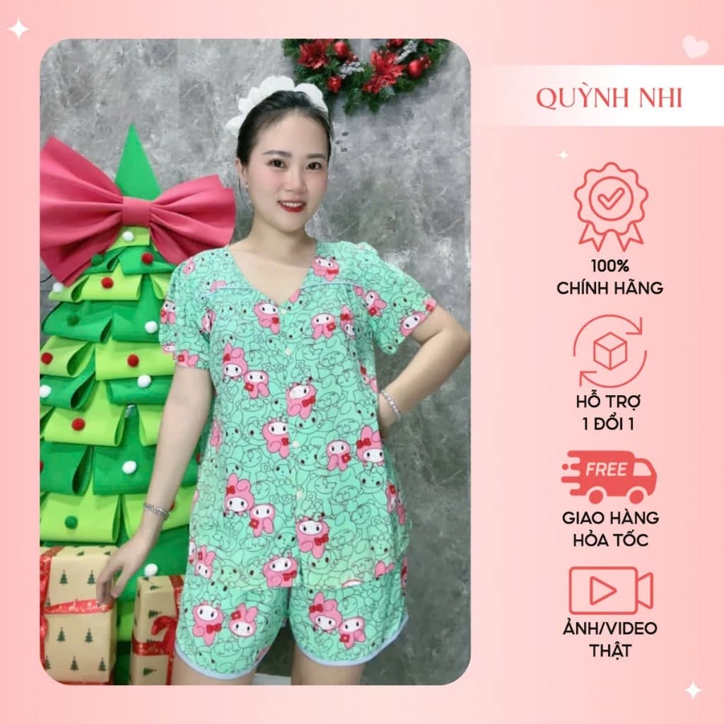 Đồ Bộ Nữ Măc Nhà Quần Đùi Áo Cổ Tim Phối Nút, Hoạ Tiết Dễ Thương, Chất Tole Lạnh - TL225