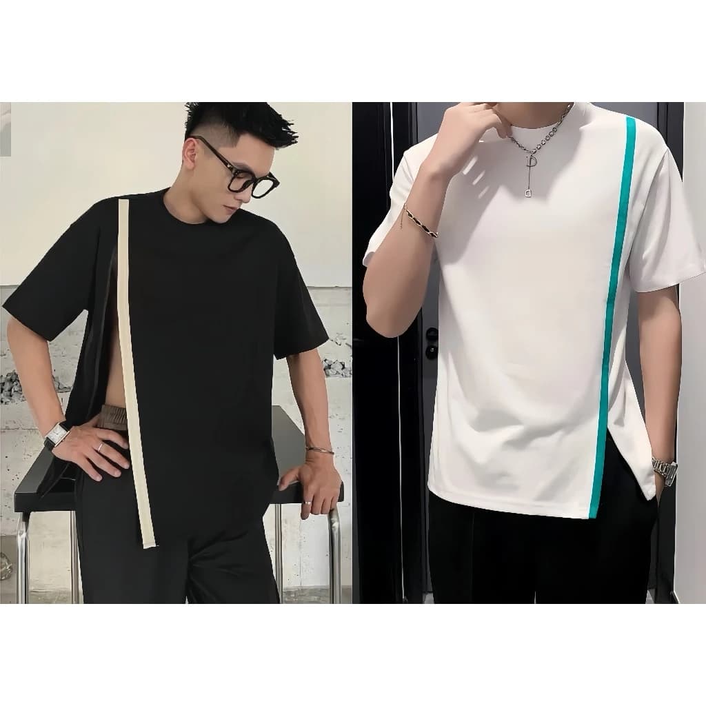 Áo Thun Cộc tay Cổ tròn thiết kế Khoá Kéo phong cách thể thao Cotton Menswear thoáng mát_A6