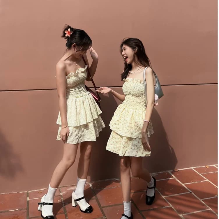 Đầm ống hoa nhí bèo xoè
