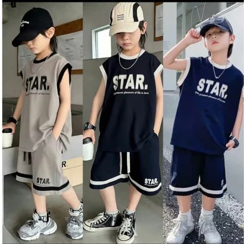 Bộ Quần Áo Mùa Hè Ba Lỗ Đầy Cá Tinh  Dành Cho Bé Trai 13-43kg Chất Liệu Cotton Su Thoáng Mát Mềm Mịn Phù Hợp Với Mọi Hoạ