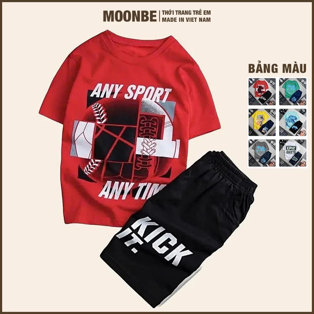 [Size 11–60kg] Set Bộ Quần Áo Ngắn Tay EPIC Thời Trang Trẻ Em MOONBE Chất Cotton Mềm Mát - Đồ Bộ Bé Trai Epic