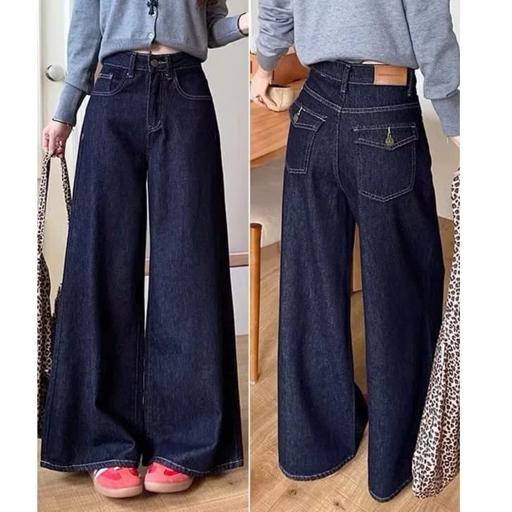 Quần Jean Suông Bigsize Nữ Ống Rộng Lưng Cao Mềm Màu Basic Retro Cá TínhPhong Cách Năng Động Q548