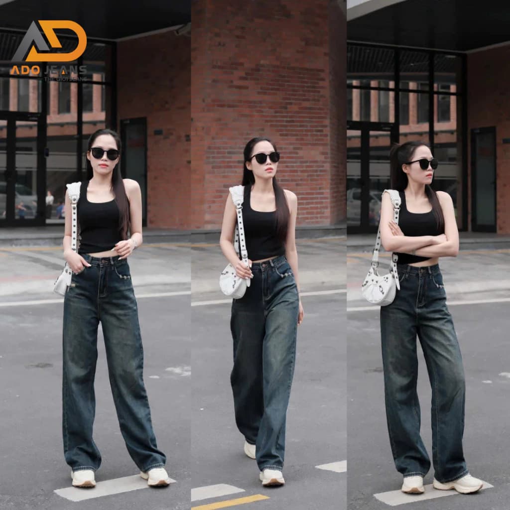 Quần jean nữ ống suông cạp cao siêu tốn dáng phối túi kiểu phong cách- (Mã 5659)