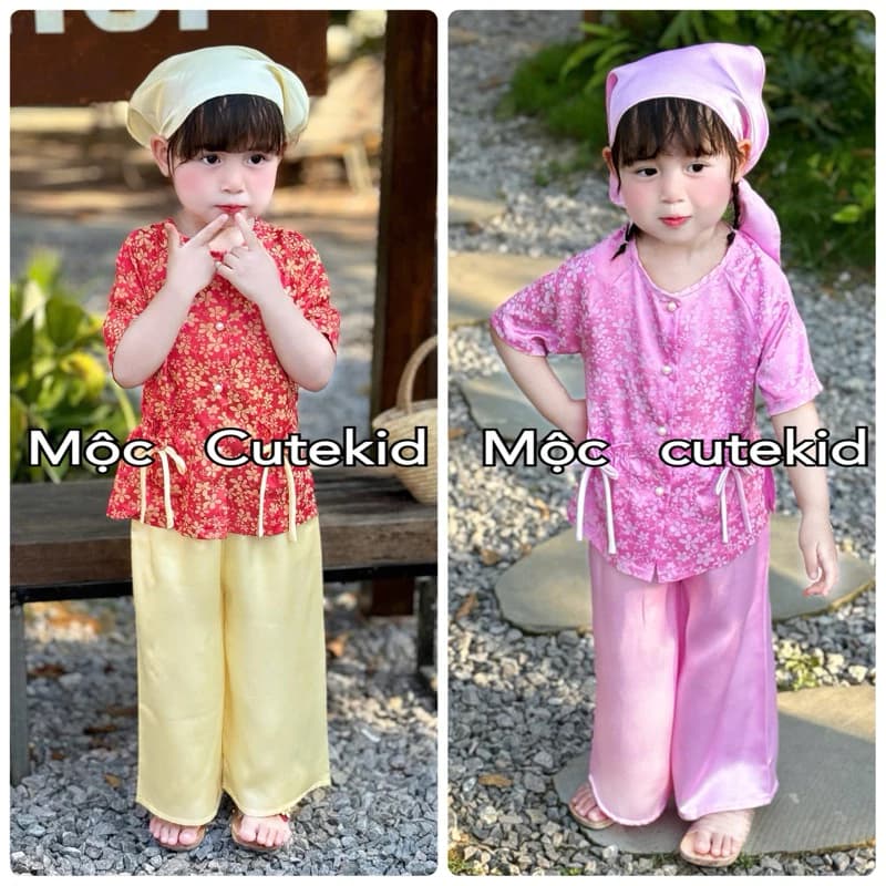 (7-35kg) bộ bà ba HÂN DIÊN túi nơ [TẶNG KHĂN TUBAN] cho bé gái mặc đi chơi Lễ Hội, Lễ Tết, Trung thu