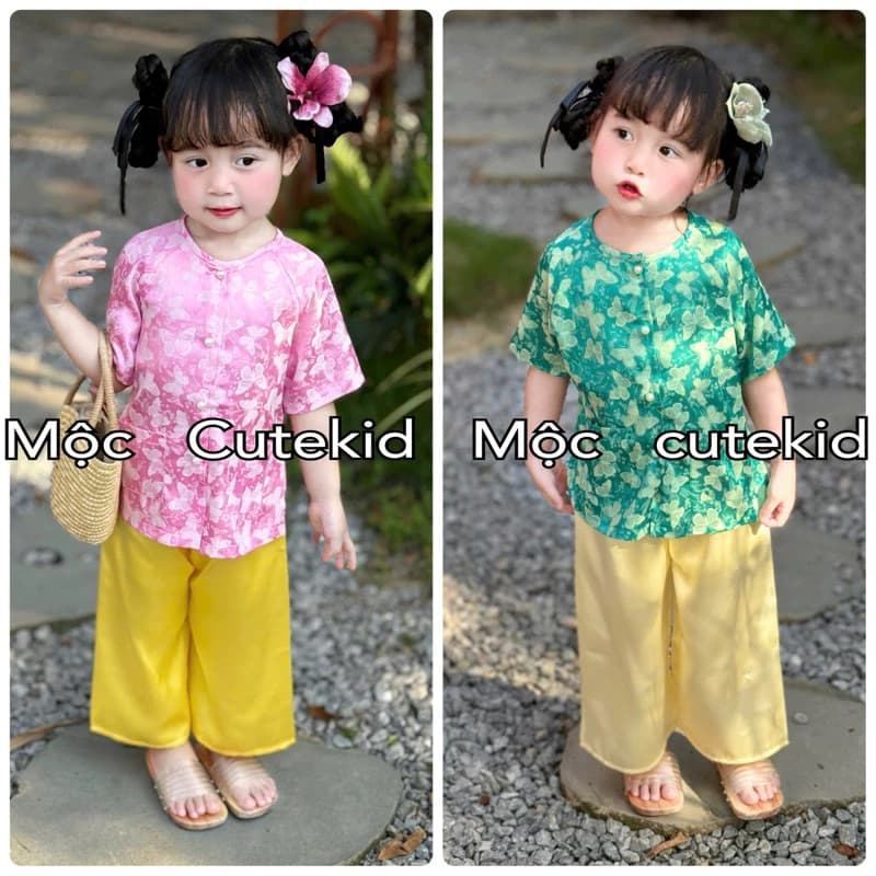 (7-35kg) bộ bà ba HỒ ĐIỆP vải gấm tơ tằm cho bé gái mặc đi chơi Lễ Hội, Lễ Tết, Trung Thu, đi học
