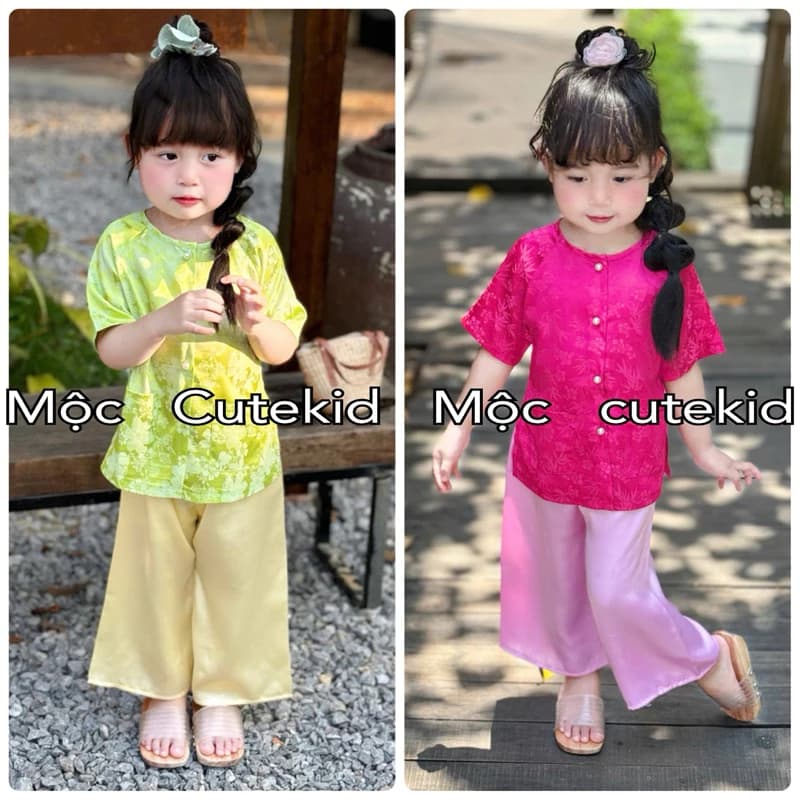 (7-35KG) bộ bà ba Ý HIÊN gấm vân hoa mềm mại cho bé gái mặc đi chơi Lễ Hội, Lễ Tết, Trung thu