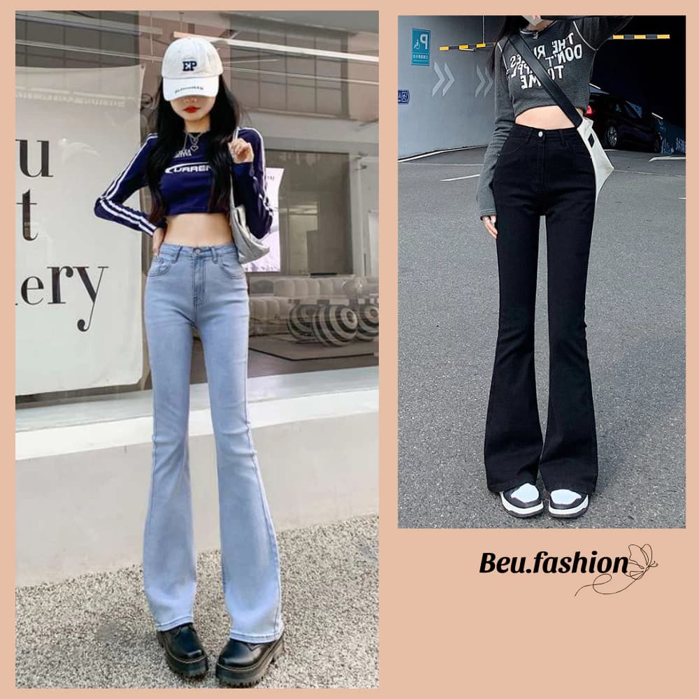 Quần jean ống loe vừa MIAA cạp cao siêu co giãn cực, quần bò ống loe lưng cao co giãn 4 chiều chất vải cao cấp dày dặn