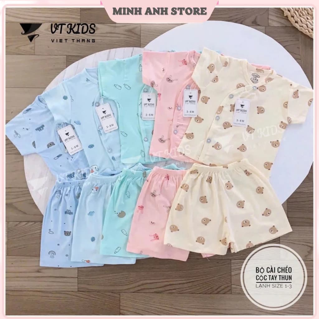 [Set 3-5] Bộ cộc tay cho bé sơ sinh vải thun lạnh màu mềm mịn mát 5 hoạ tiết size từ 3-9kg VT CLM01