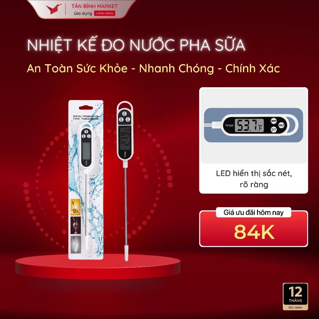 Nhiệt kế nấu ăn pha sữa KAW KT300 - Đo Nhiệt Độ Nước, Sữa, Đồ Ăn An Toàn - Độ Chính Xác Cao