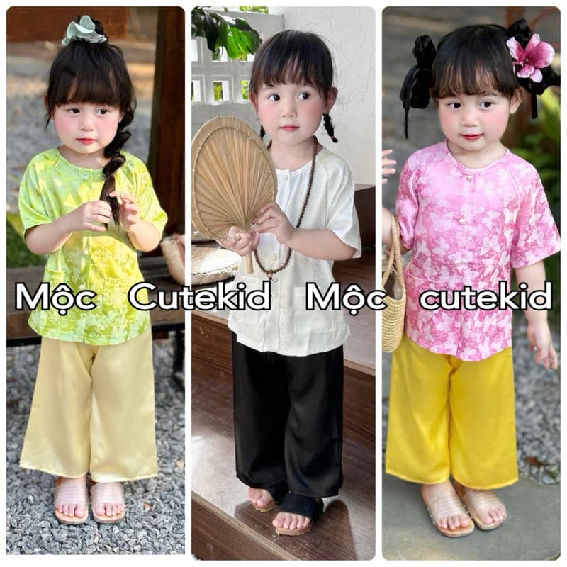 (7-35kg) bộ bà ba áo gấm tơ tằm - quần lụa - bộ quần áo bà ba cho bé gái mặc đi Lễ Tết, Trung Thu