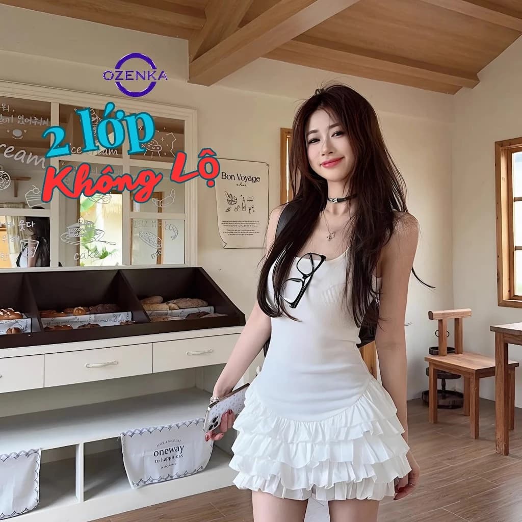 Váy 2 dây nhún tầng baby doll ozenka ôm eo tôn dáng đi biển hack chân dài chất thun gân mềm mịn phong cách hàn quốc