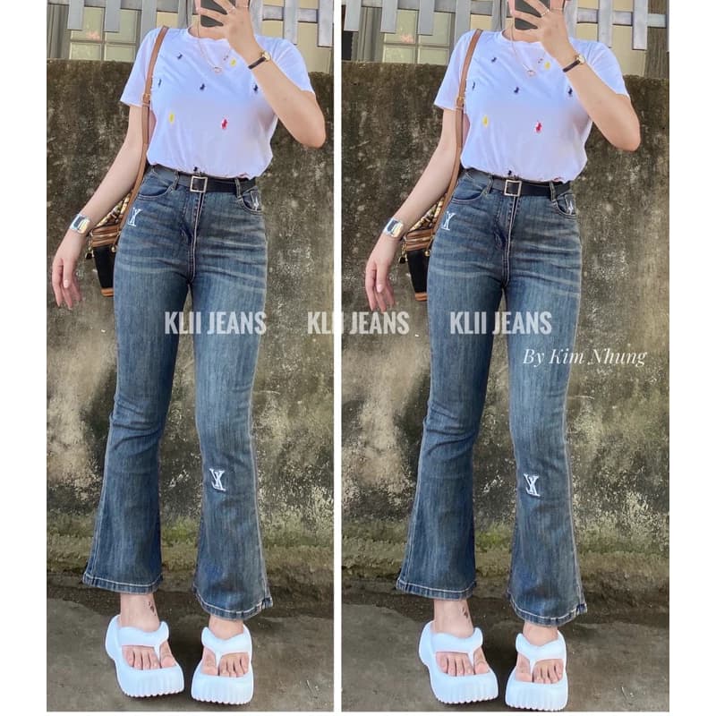 🔥Hot🔥 Quần jeans ống loe lỡ thêu sang chảnh 93cm (m5-m6) KLii jeans sẵn🌷mã L.Vê