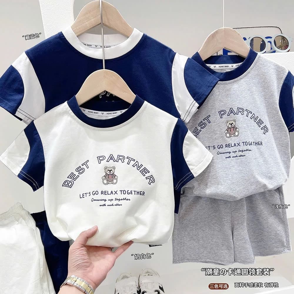bộ gấu best partner quần áo mùa hè cho bé trai bé gái chất cotton co giãn bốn chiều size 8-20kg