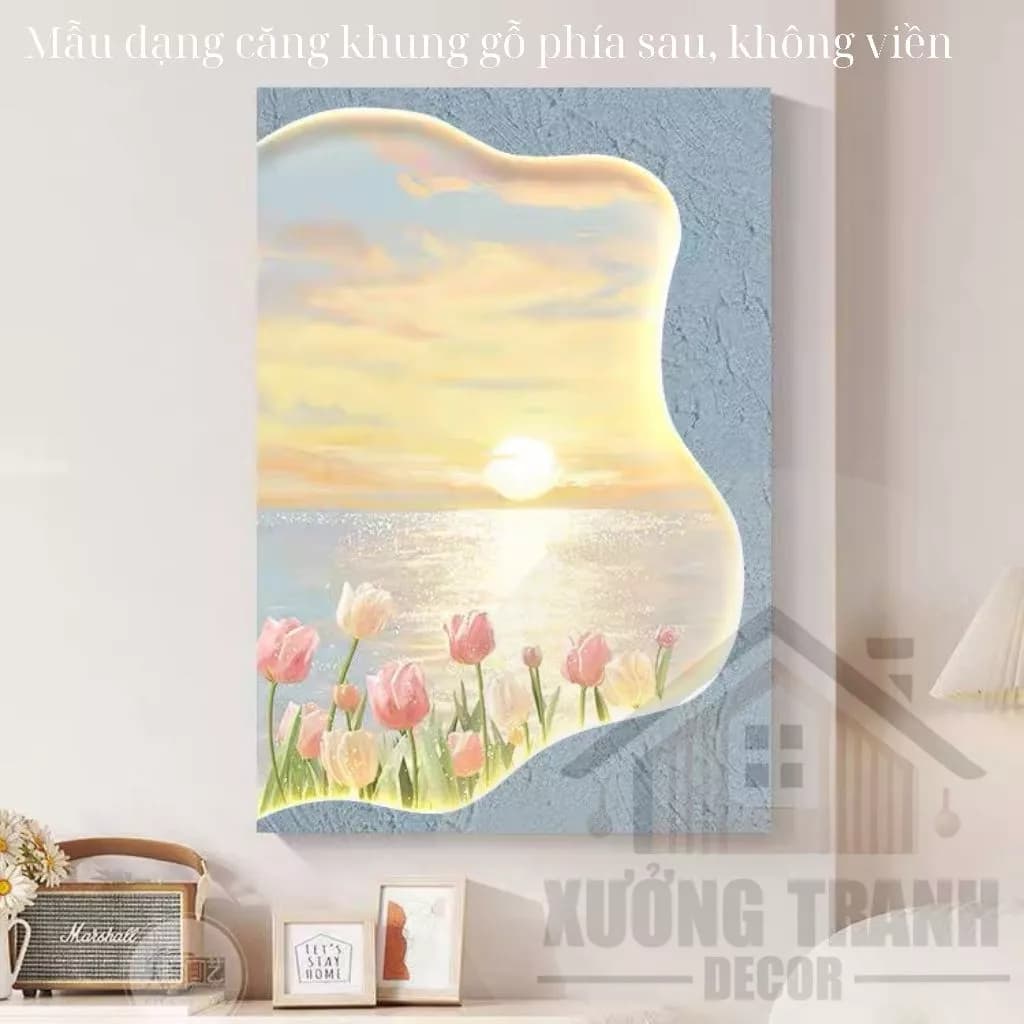 Tranh canvas căng khung Hoàng hôn trên biển lấp lánh, hiệu ứng 3D phản quang lấp lánh (KHÔNG LED)