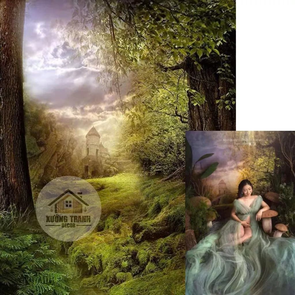 Phông backround Studio Chụp ảnh trong rừng vintage - Chất liệu vải Canvas cao cấp - XUONG TRANH DECOR