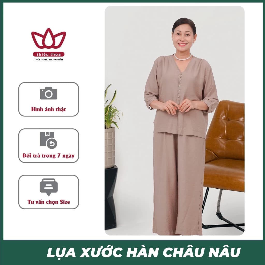 Đồ Bộ Tay Ngắn Trung Niên Đi Chùa Gấm Lụa Cao Cấp Trung Niên Sang Trọng Thoải Mái Quà Tặng Mẹ