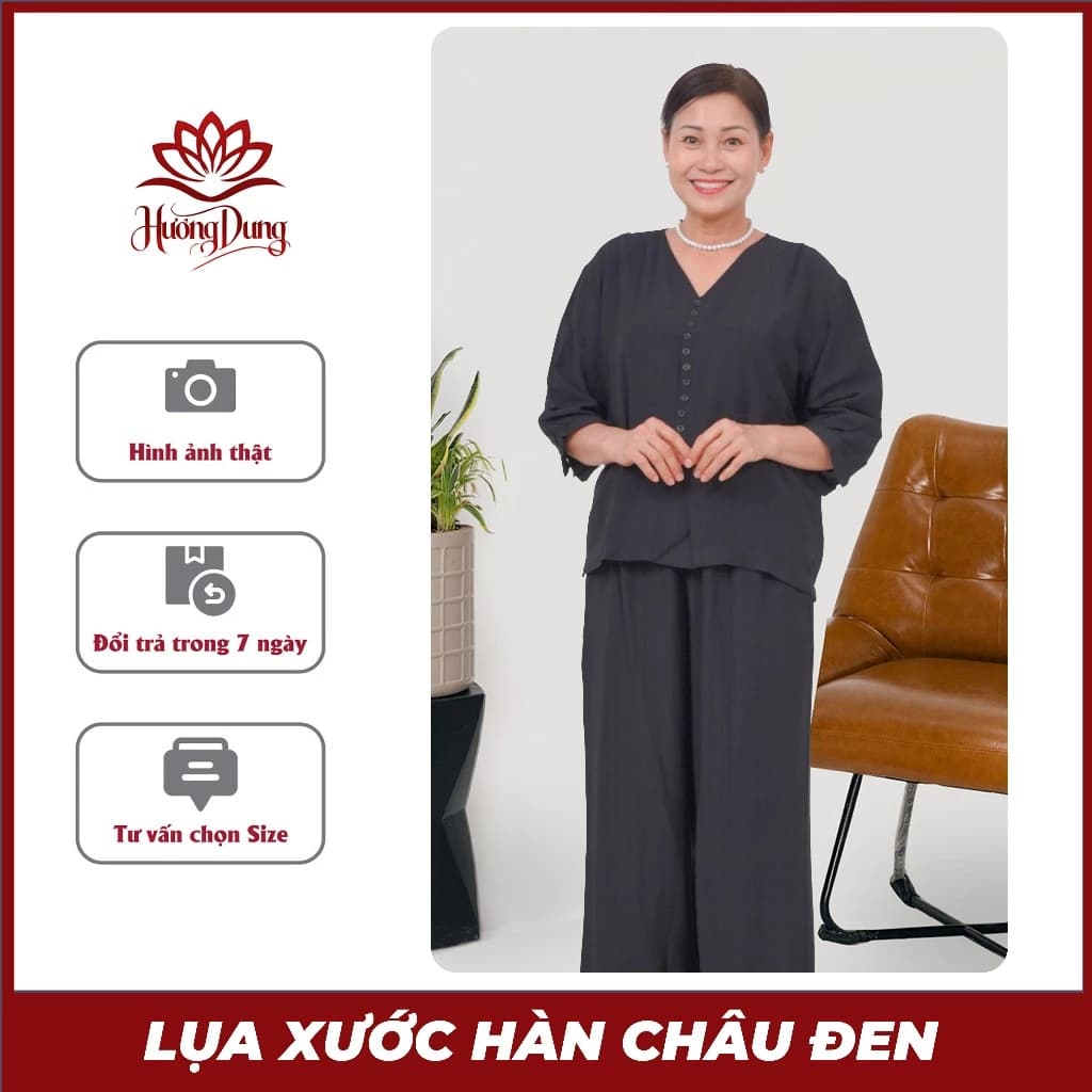 Đồ Bộ Lụa Xước Trung Niên Hàn Châu Ngắn Tay Đi Chùa Gấm Lụa Cao Cấp Sang Trọng - Hương Dung Store