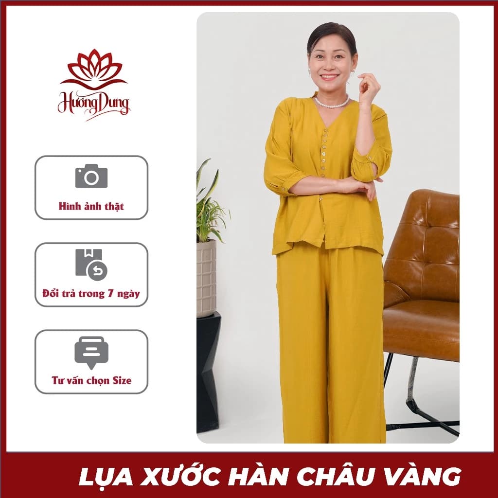 Set Đồ Trung Niên Nữ Đẹp, Đồ Bộ Lụa Xước Trung Niên Hàn Châu Ngắn Tay Đi Chùa, Đi Chơi Sang Trọng