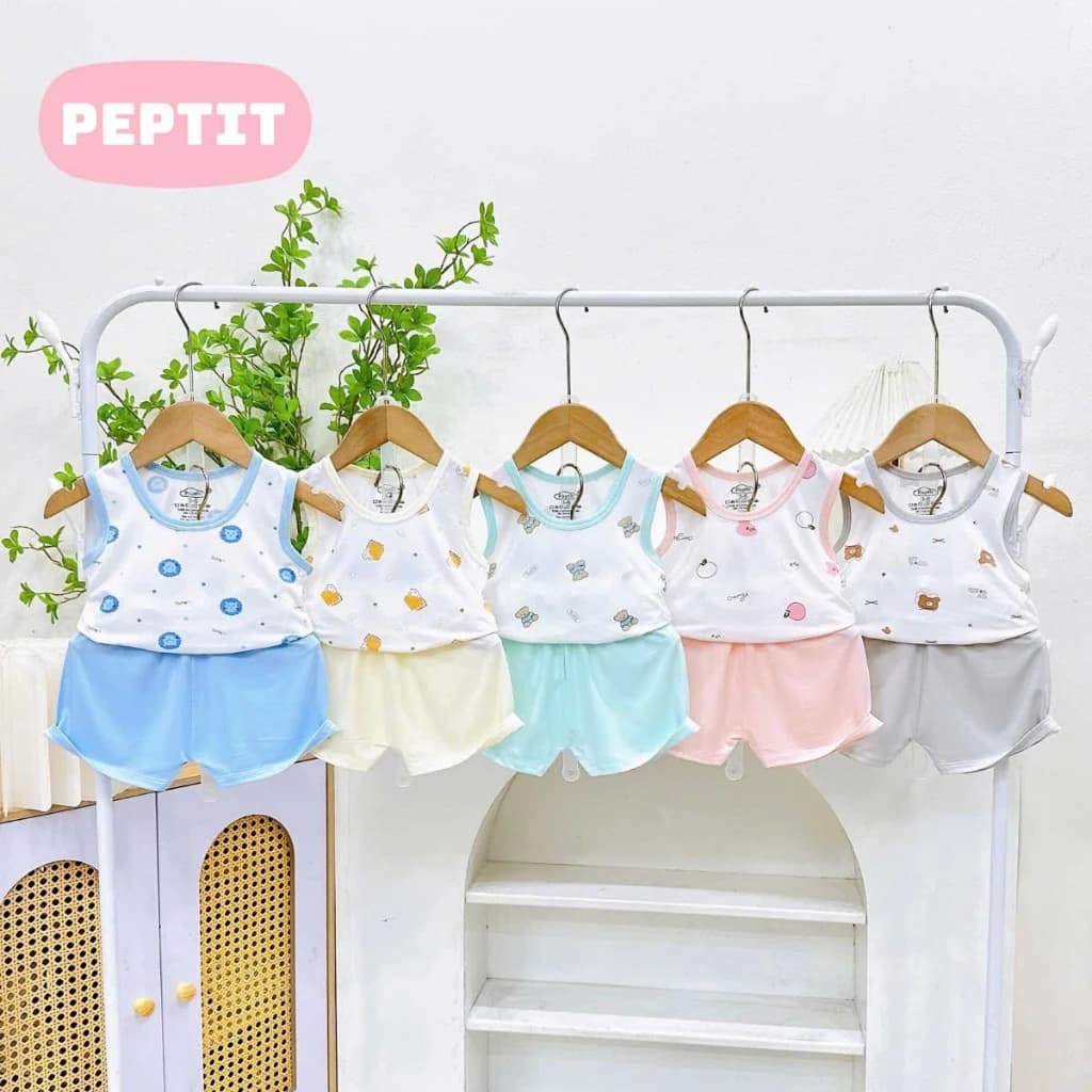 [A217 Mềm, Mát, Chất Pettit] Bộ Ba Lỗ Trắng Phối Mầu Chất Vải PETIT Cho Bé Trai Bé Gái