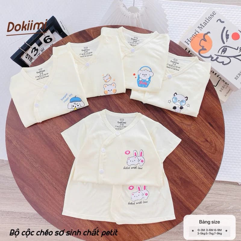 MS 301 bộ cộc tay khuy lệch chất thun lạnh siêu mềm mát cho bé sơ sinh den 9kg