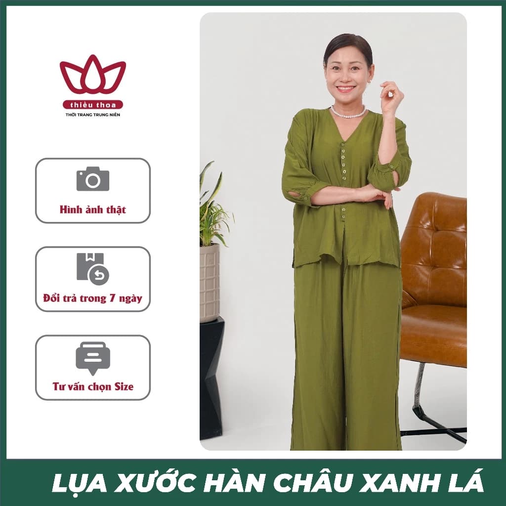 Đồ Bộ Lụa Xước Trung Niên Hàn Châu Ngắn Tay Đi Chùa Gấm Lụa Cao Cấp Sang Trọng - Thiều Thoa Store