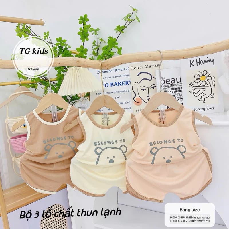 (MS275)Bộ ba lỗ peptit thun lạnh in hình gấu siêu mát siêu mềm mại cho bé trai/bé gái