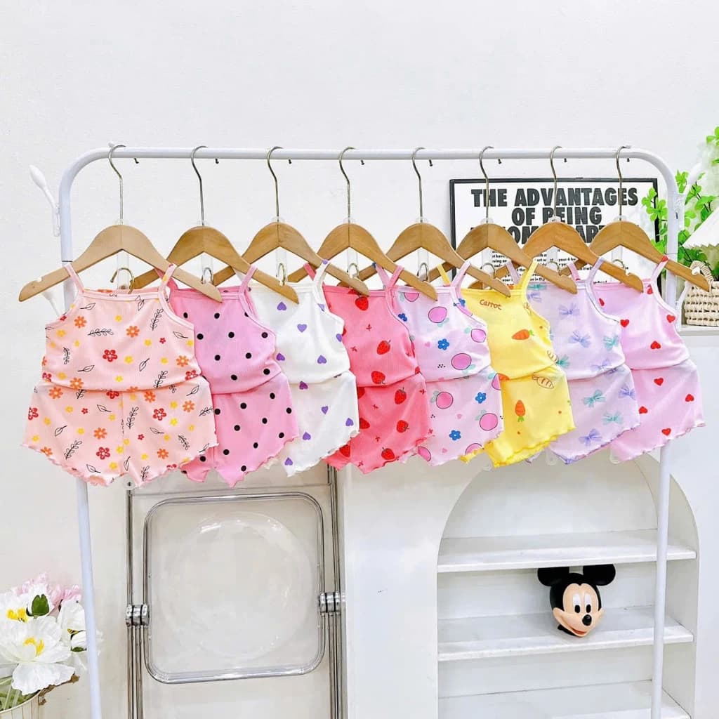 combo 05 bộ quần áo Hai dây cho bé gái chất vải thun tăm lụa