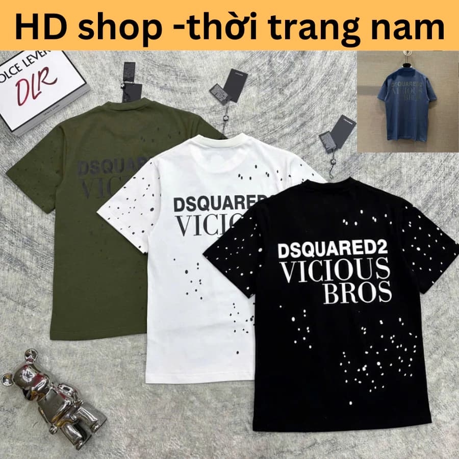 ÁO Phông Nam DSQ vảy sơn màu xanh  chất vải cotton cao cấp 4 màu đen trắng than áo phông nam boy phố