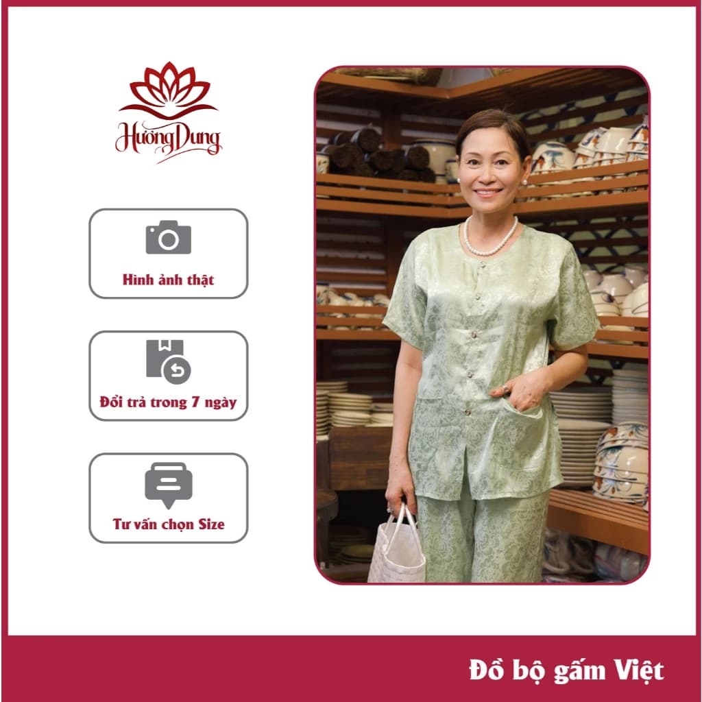 Set Đồ Bộ Trung Niên Nữ Cao Cấp Chất Liệu Gấm Lụa Loại 1 Không Nhăn Không Xù- HƯƠNG DUNG STORE