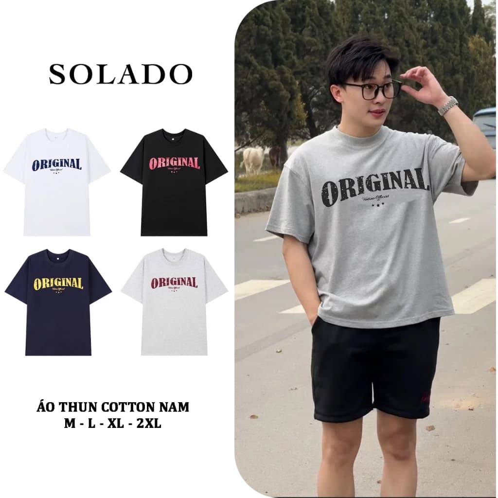 Áo Thun Nam Cổ Tròn SOLADO Chất Cotton Thoáng Mát Họa Tiết In Sắc Nét AT08