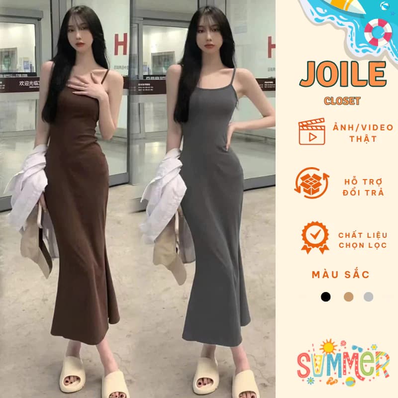 Váy 2 dây body đuôi cá chất co giãn 4 chiều, đầm 2 dây chất thun tăm Joile  06