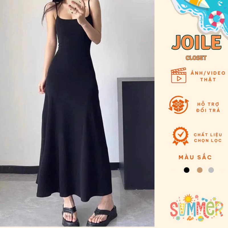 Váy 2 dây dáng xèo ôm body chất thun tăm co giãn, đầm 2 dây tôn dáng Joile m108