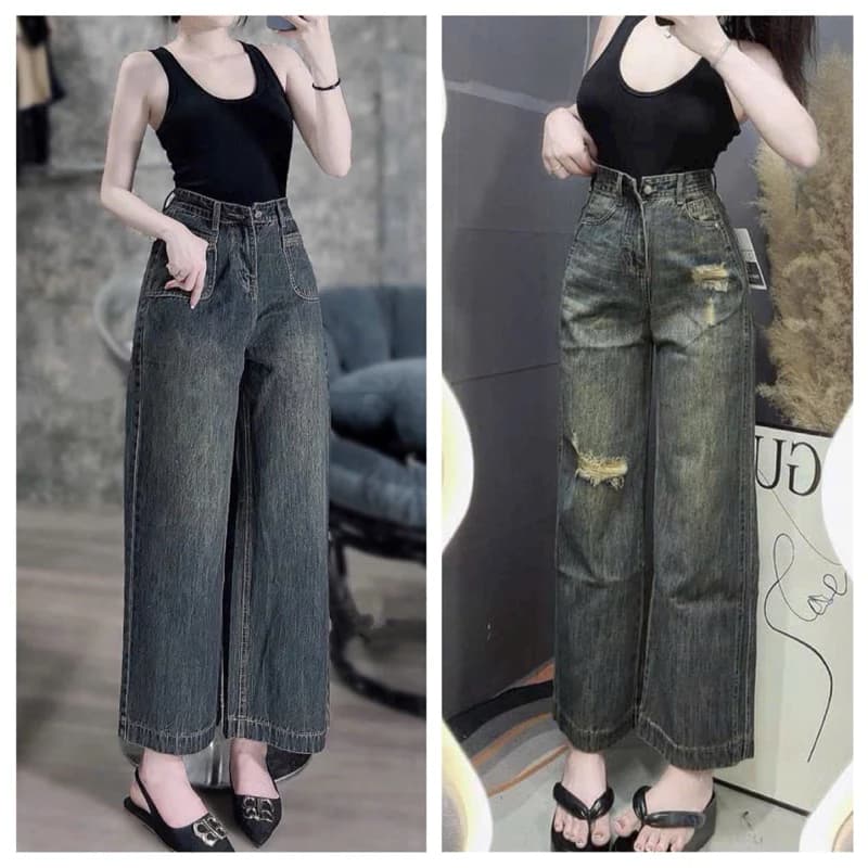 [Nhiều mã]Quần jeans suông mềm QC 95cm(ống 27cm) nấm KLii sẵn