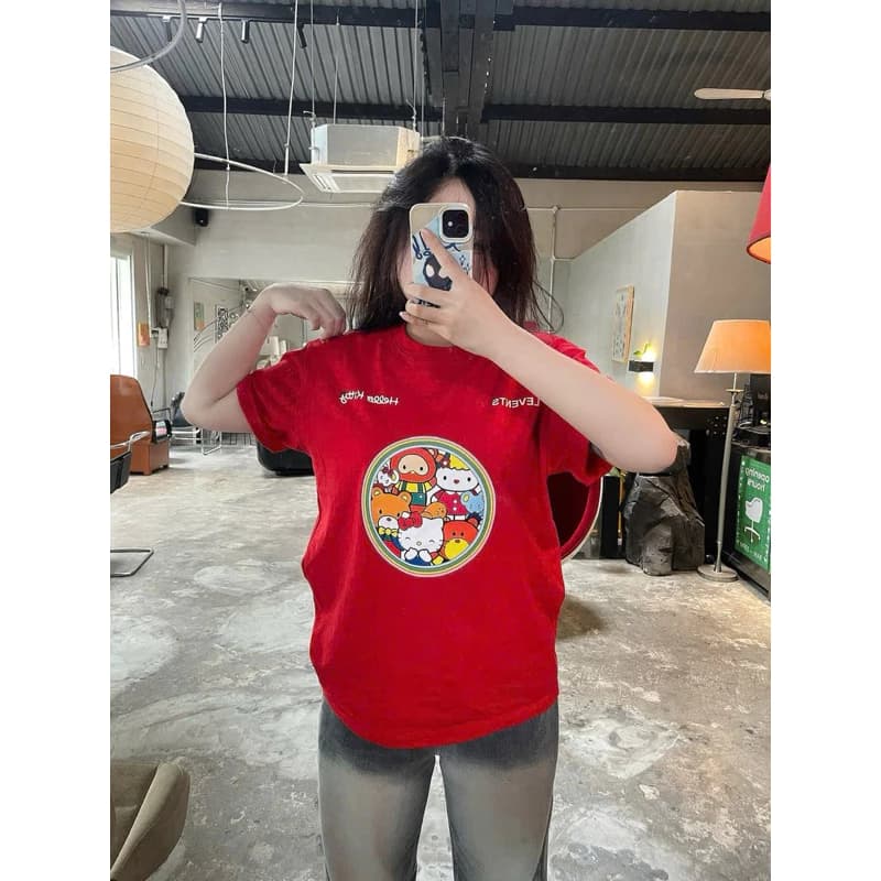 Áo Thun Kitty Family Hoạt Hình Chất Vải Cotton 2 Chiều Full Tag Mac