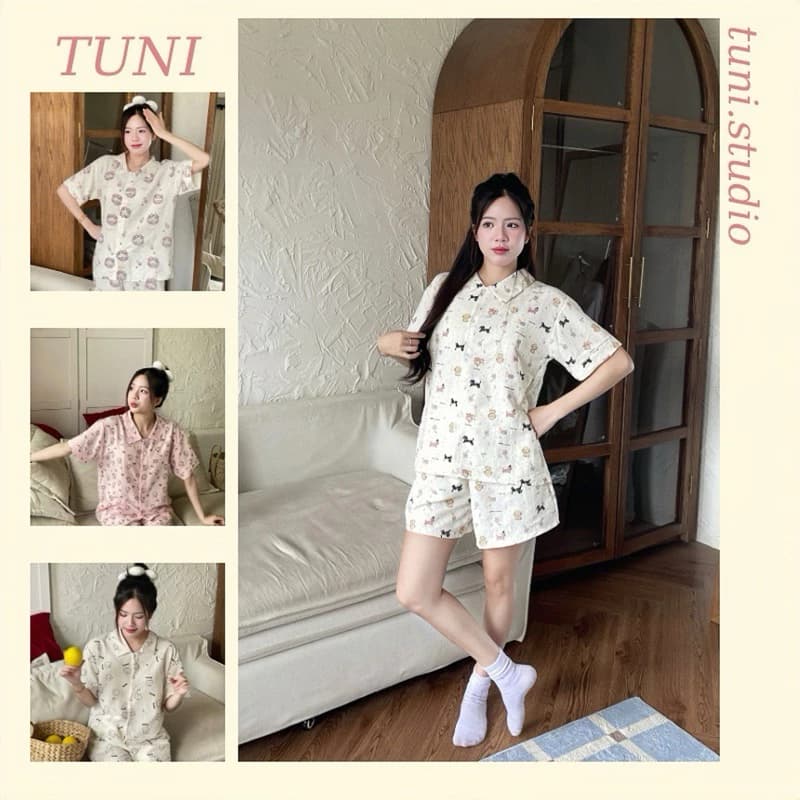 Bộ Đồ Ngủ Kiểu Nữ Chất Đũi In Hoạt Hình Form Rộng Nhiều Màu Tuni.studio INM