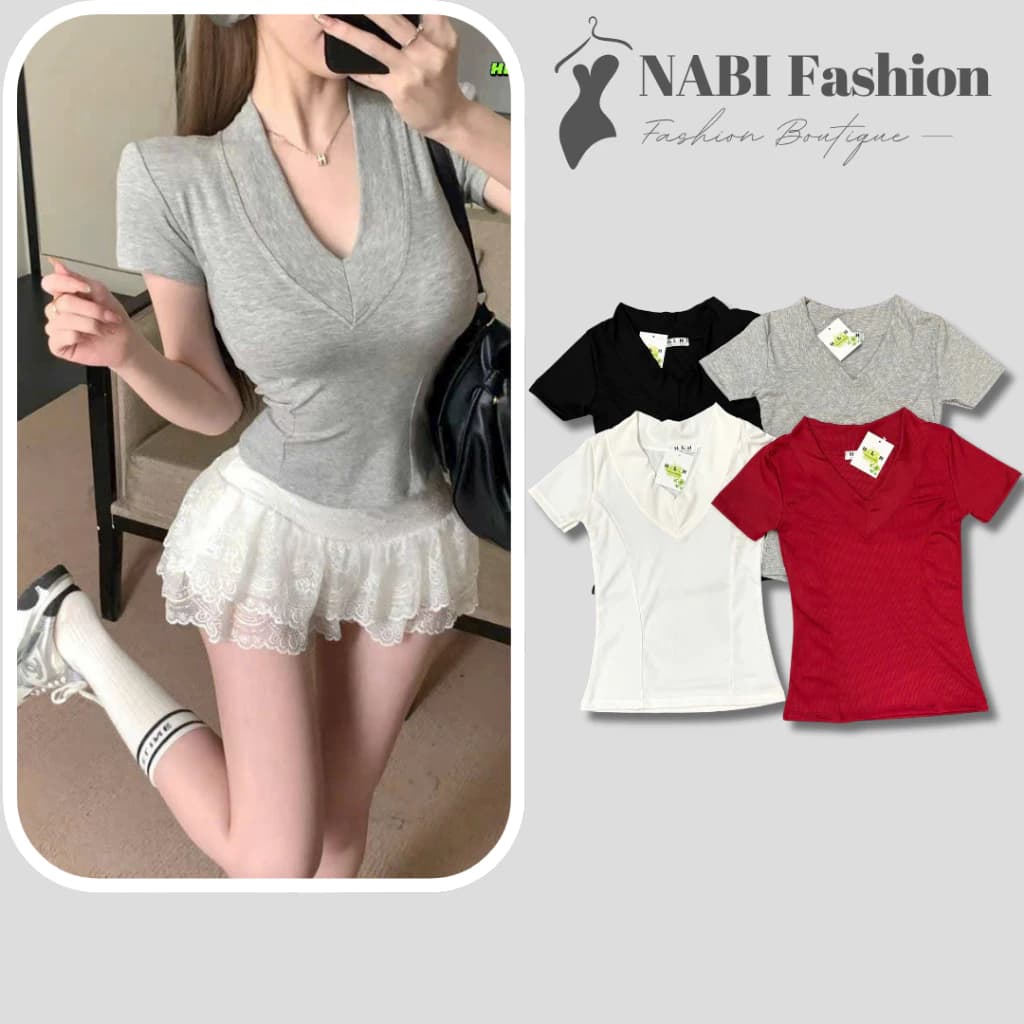 Áo Thun Nữ Ôm Body Cổ Chữ V Quyến Rũ – Tôn Dáng Cực Đẹp, Mặc Là Nổi Bật! NABI Fashions