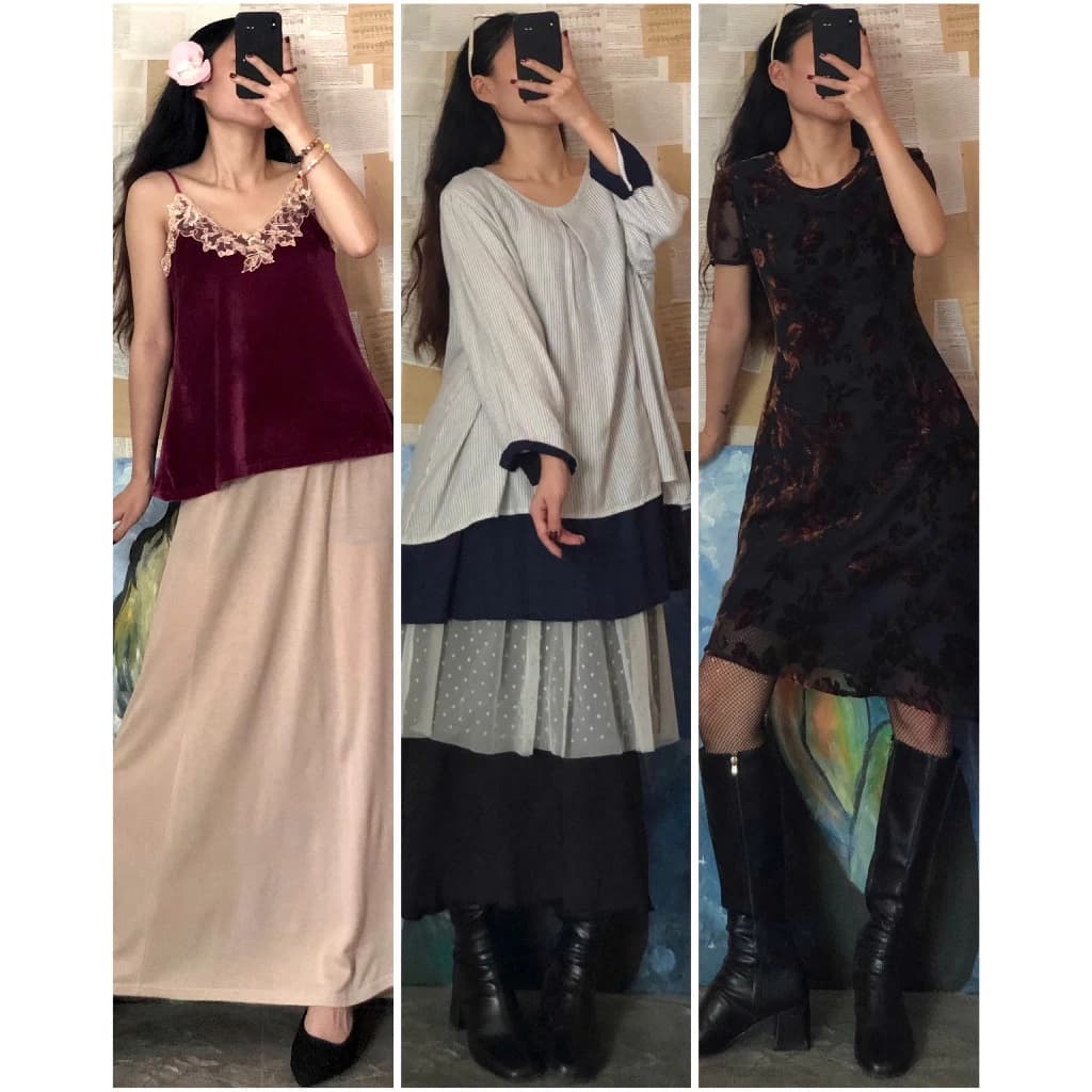 Set đầm váy vintage dáng dài chọn mẫu ig: april6_clothing (mori, vintage, retro, korea, japan.. style), demo xem ảnh bìa