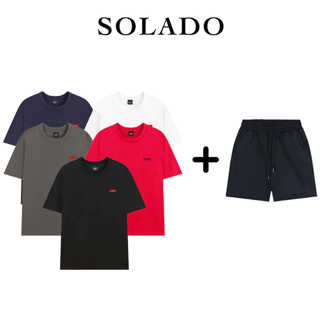 Bộ Thể Thao Nam SOLADO Áo Cổ Tròn Tay Ngắn Thêu Nổi, Chất Cotton Co Giãn Thoáng Mát AT04-QS03