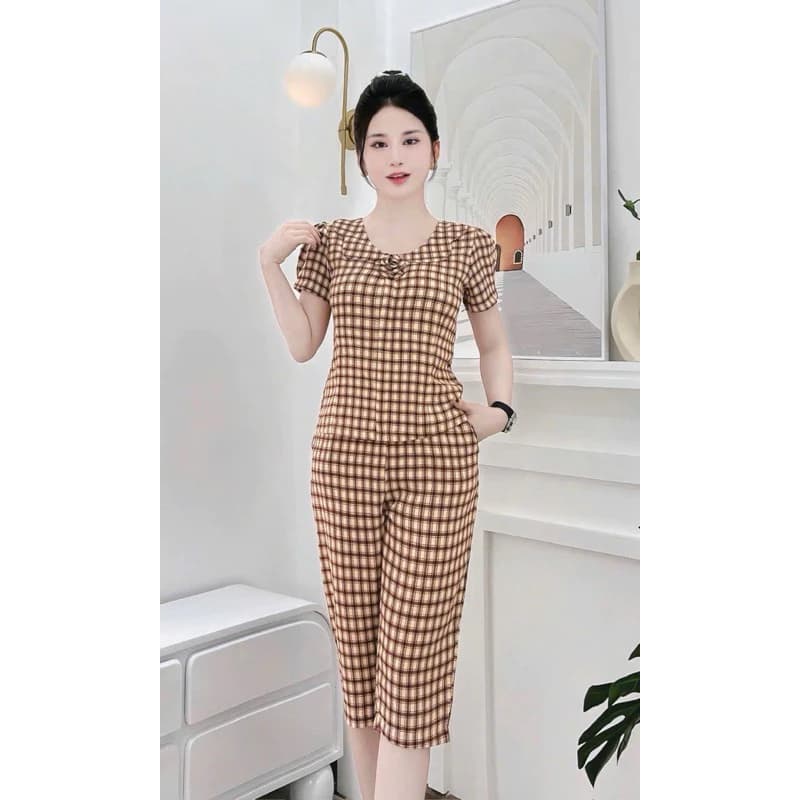 Bộ đồ ngủ nữ lụa kẻ , sét bộ đồ mềm mát
