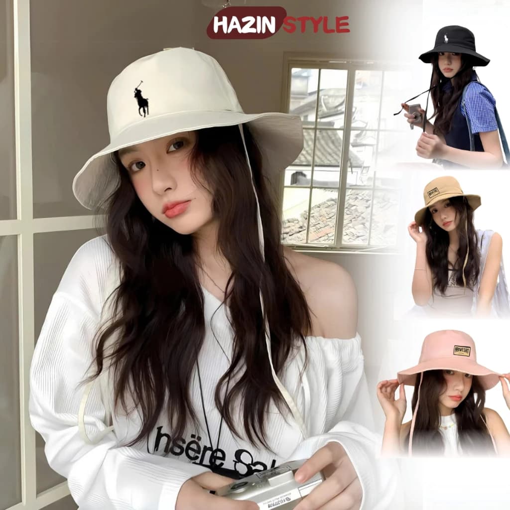 Mũ bucket vành rộng thắt nơ, tết tóc thời trang HAZIN, chất liệu vải kaki cao cấp, đa dạng màu sắc HAM341