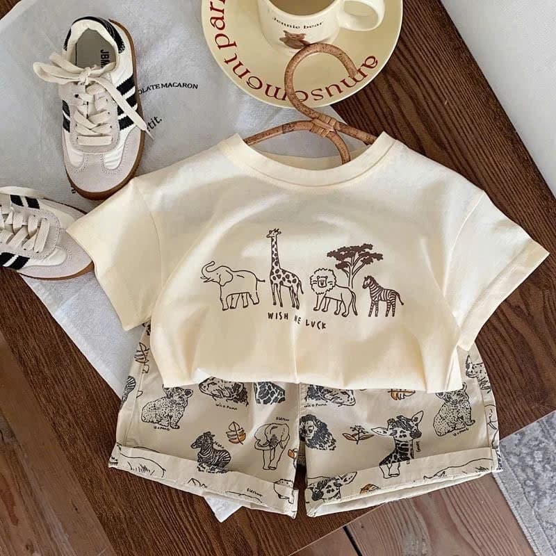 sét bộ quần áo trẻ em [ HỌA TIẾT ĐỘNG VẬT ] chất liện áo cotton quần kaki phù hợp bé nam 8-20kg