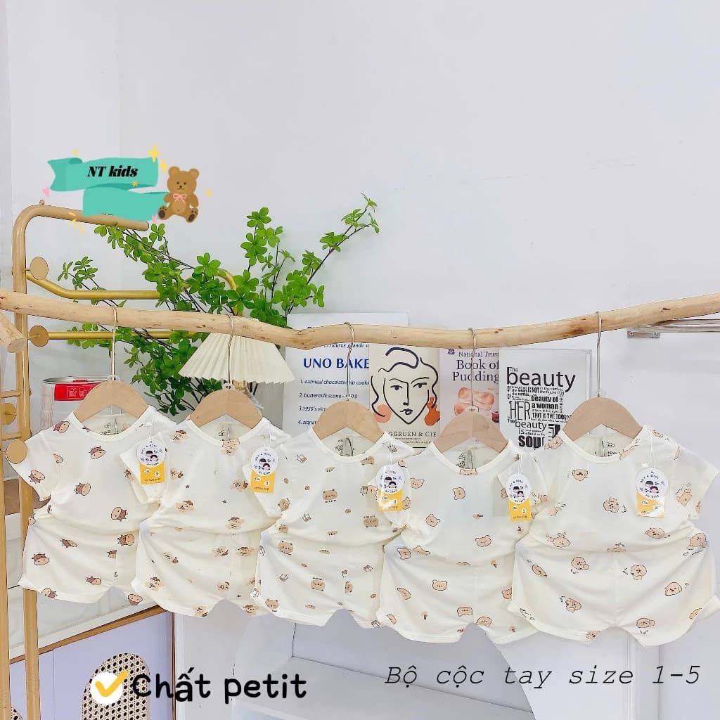 Pettit loại 1 -Quần áo trẻ em Com bo 3 bộ cộc thun lạnh petti sợ tre cho bé trai bé gái 5-15kg