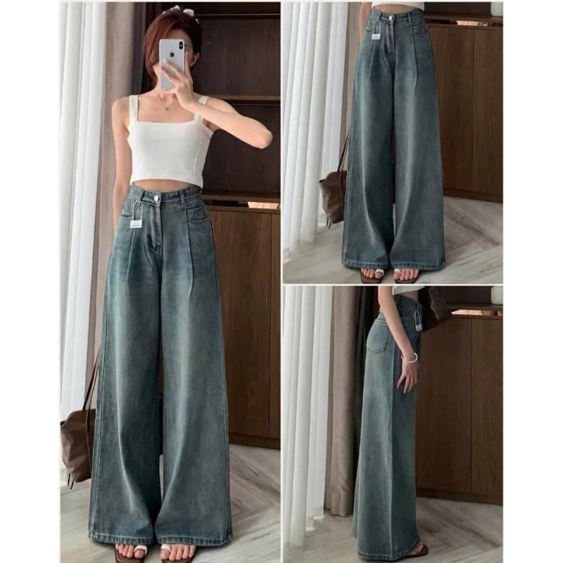 Quần Jean Nữ Ống Rộng Ly Trước . Cạp Cao Dáng Rộng  Thời Trang nữ