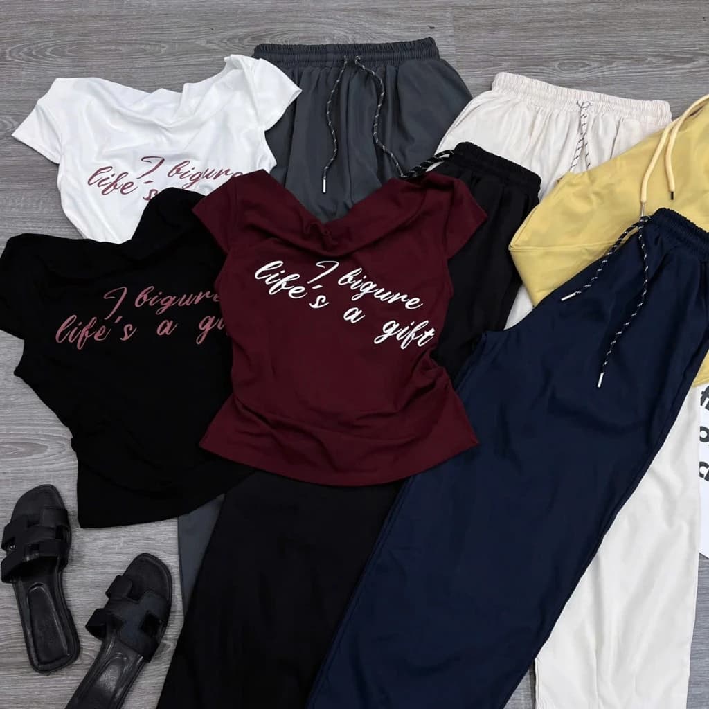 2026.[BIGURE- QUẦN BAGGY] Sét áo cộc tay chất thun+ quần baggy chất thô kaki. Đủ size SMLXL
