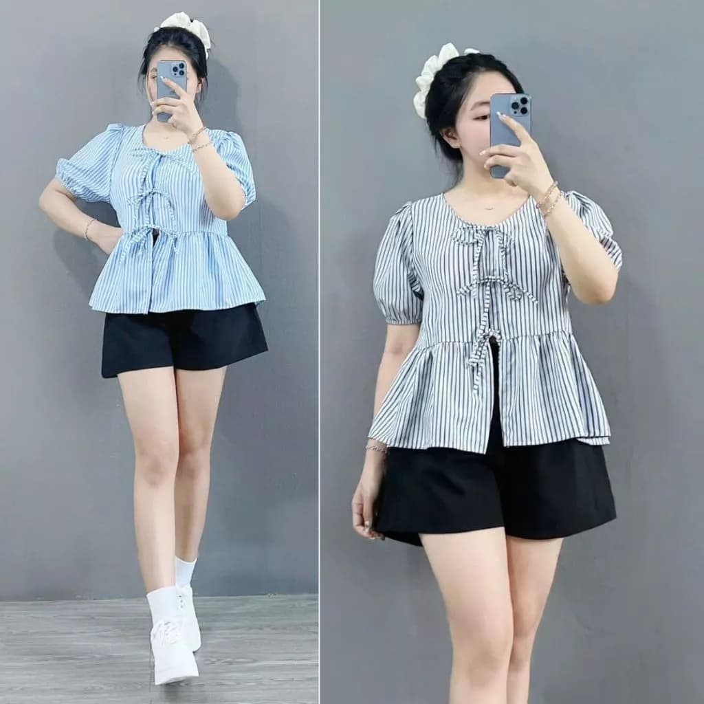 Set bộ đi chơi Bigsize nữ áo kiểu babydoll phom rộng tay bồng kèm quần đùi A lưng chun - SET ( A190+Q500)