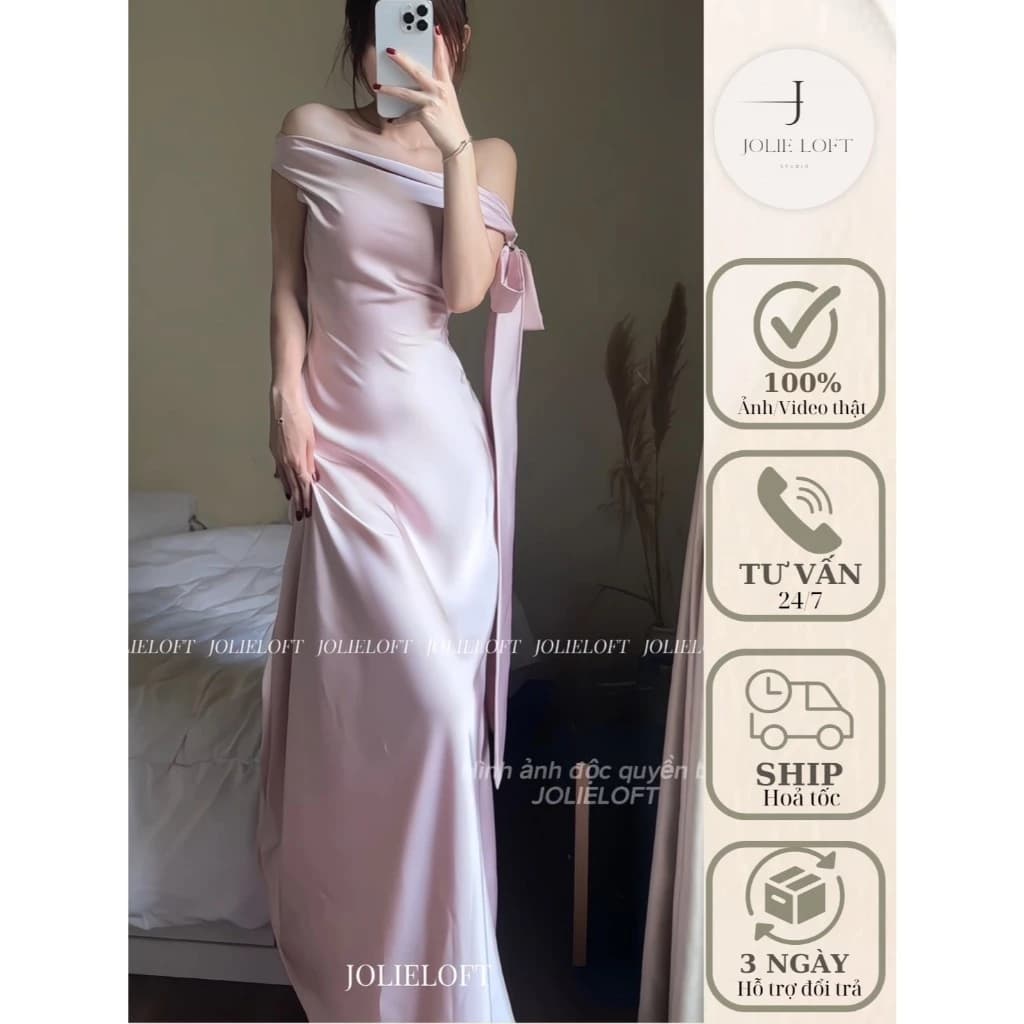 Váy lụa dự tiệc du lịch thiết kế Lily hồng Dress JOLIE LOFT, đầm dáng dài thanh lịch đi chơi đi tiệc